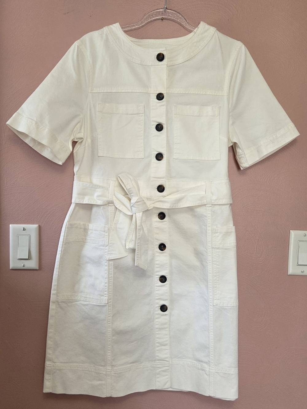 BODEN White Butto. Front Tie Waist Dress Size 12 - Picture 2 of 8